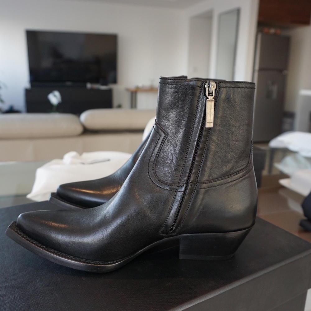 Saint Laurent Leather Fringed Ankle Boots Size 36.5 - Picture 6 of 12
